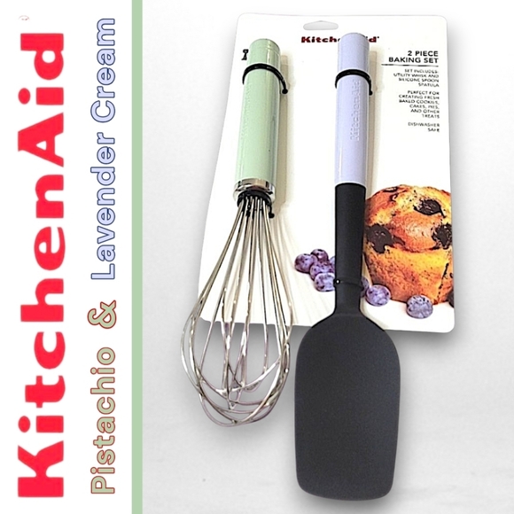 KitchenAid Pistachio Whisk and Lavender Cream Silicone Spoon Spatula 2 Piece Set - Picture 1 of 7